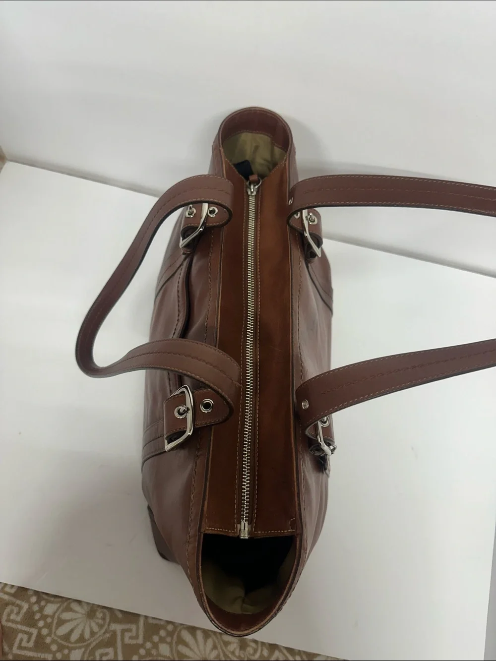Coach F12609 Hampton Leather Tote Shoulder Bag Camel Brown Large VTG Bag